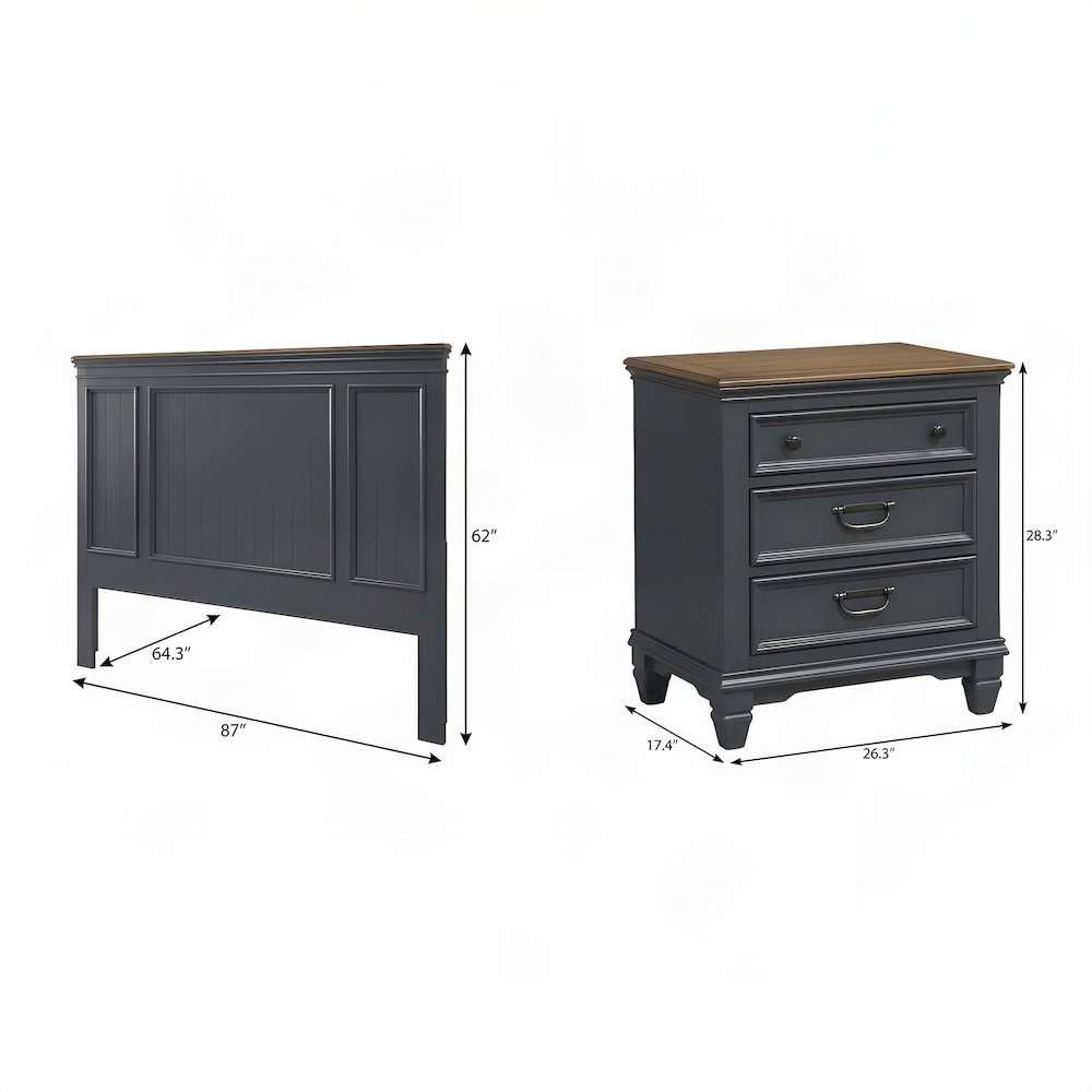 Wood Bedroom Suite Shiplap Panel Bed, Nightstands, Blue, Queen, 3 Piece Set