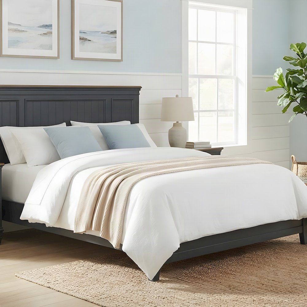 Wood Bedroom Suite Shiplap Panel Bed, Nightstands, Blue, Queen, 3 Piece Set
