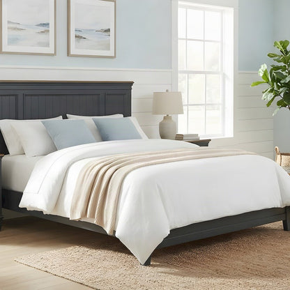 Wood Bedroom Suite Shiplap Panel Bed, Nightstands, Blue, Queen, 3 Piece Set