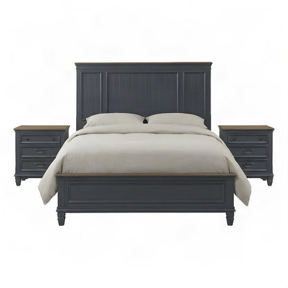 Wood Bedroom Suite Shiplap Panel Bed, Nightstands, Blue, Queen, 3 Piece Set