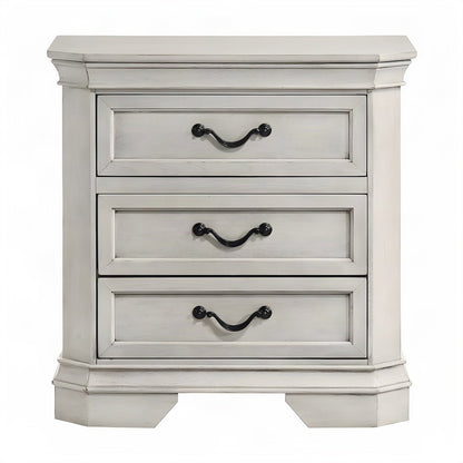 Wood 3-Drawer Nightstand with Antique-Finish Top, Bedside Table, Antique White
