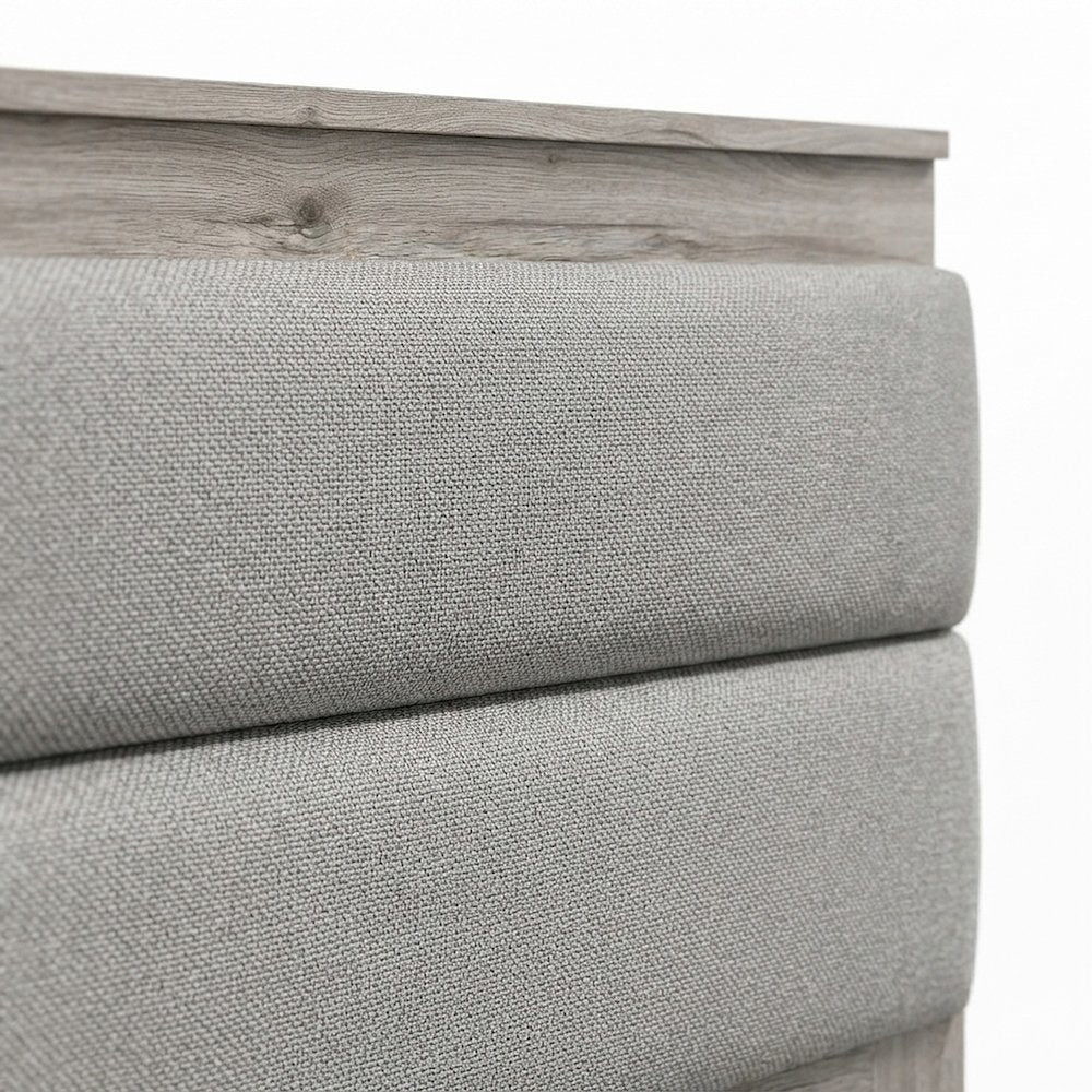 King Size Upholstered Wood Panel Platform Bed Frame with Headboard, Grey