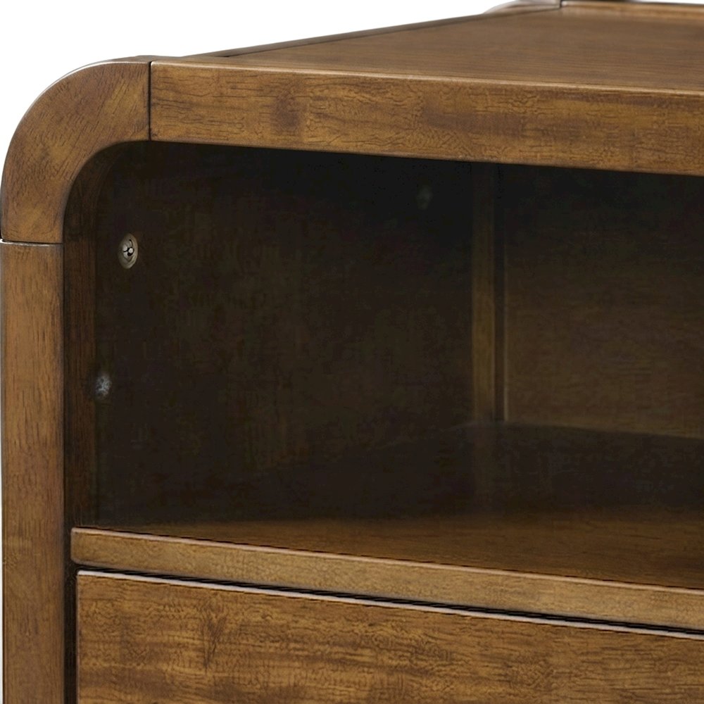 Solid Rubberwood Nightstand with Veneer Body, Mid-Century Bedside Table, Walnut