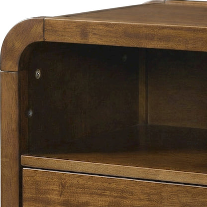 Solid Rubberwood Nightstand with Veneer Body, Mid-Century Bedside Table, Walnut
