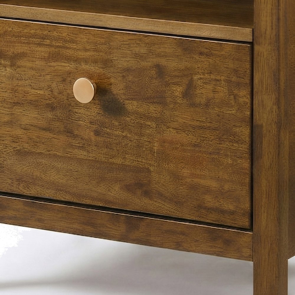 Solid Rubberwood Nightstand with Veneer Body, Mid-Century Bedside Table, Walnut