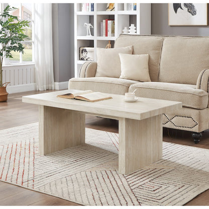 Cavira 3-Piece Faux Marble Coffee Table Set, Table and Two End Tables, Beige