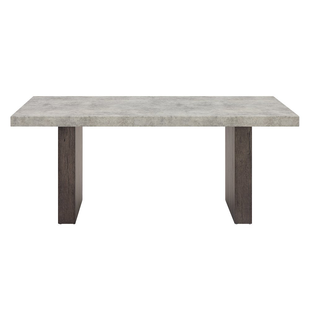 Sorlen 7-Piece Dining Set, 3D Faux Concrete Table with 6 Chocolate Fabric Chairs