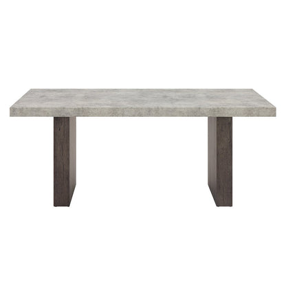 Sorlen 7-Piece Dining Set, 3D Faux Concrete Table with 6 Chocolate Fabric Chairs