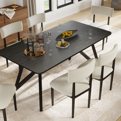 Axler 7-Piece Dining Set, Tripod-Cross Dining Table with 6 Boucle Chairs, Black