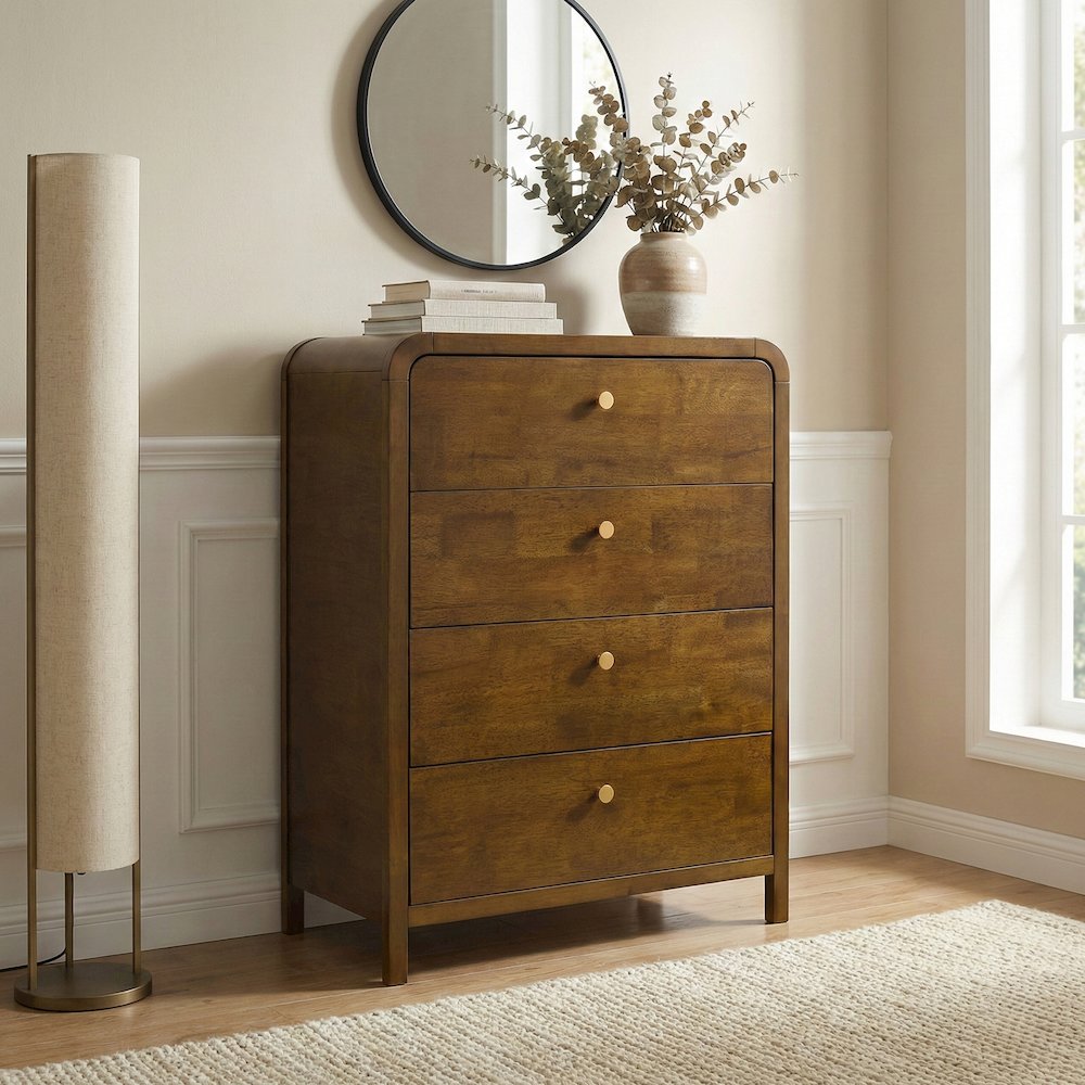 Eldren Wood Bedroom Set, King Platform Bed with Dresser Mirror Nightstand, Chest