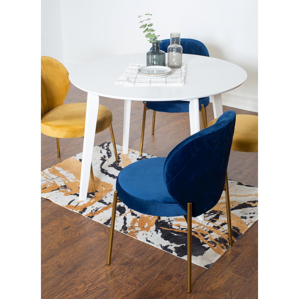 Amoa 5-Pc Dining Set, White Round Dining Table and 4 Chairs, Blue and Yellow