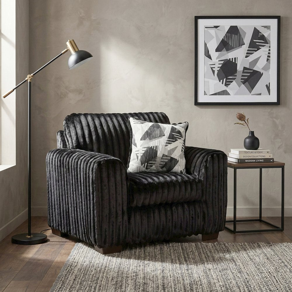 Nolan 3-Piece Living Room Set, Sofa Loveseat and Chair, Lush Black