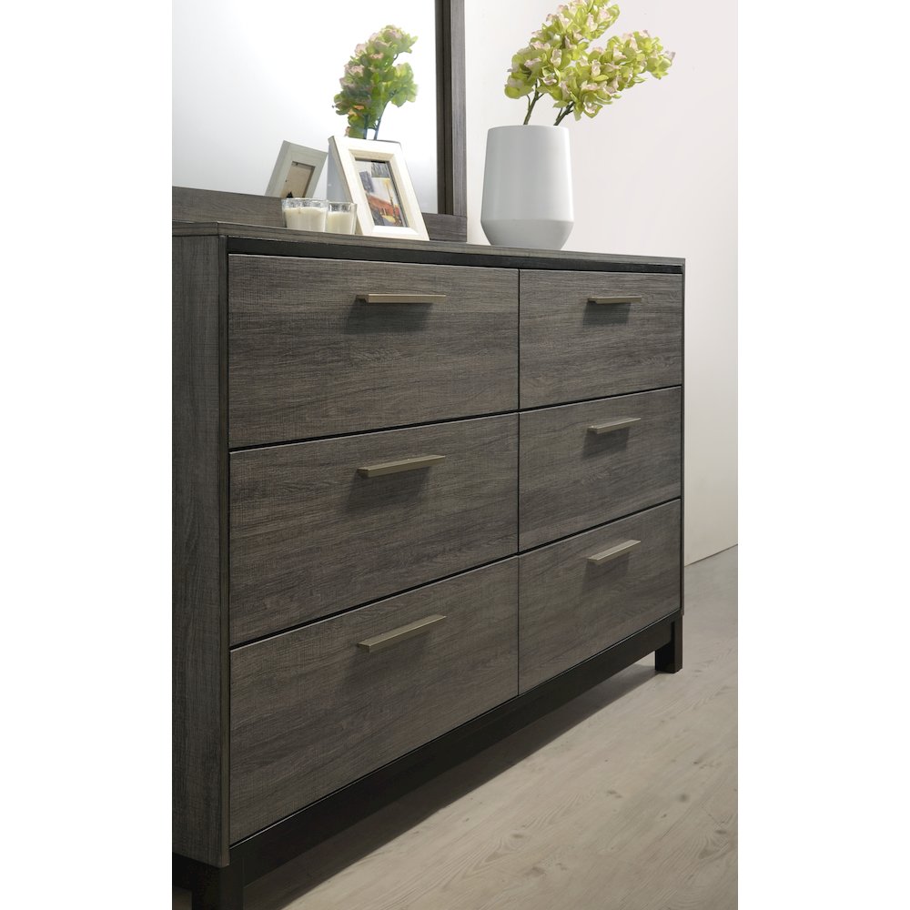 Antique Grey Finish Wood Bed Room Set, King Bed, Dresser, Mirror, 2 Night Stands