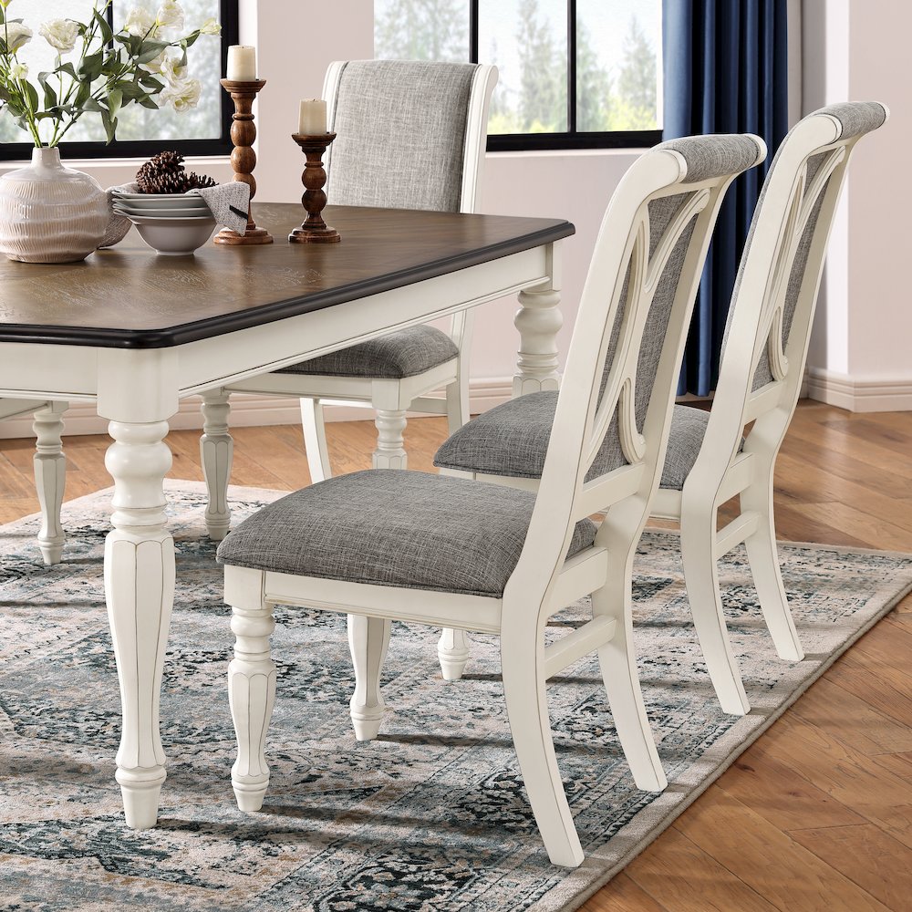 Belleza French Country 7-PC Dining Set in Antique White and Weathered Oak Finish