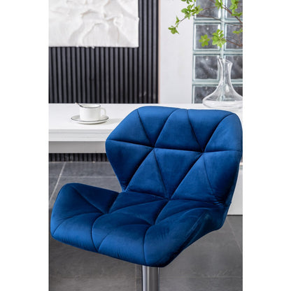 Breni Velvet Diamond Tufted Swivel Adjustable Height Barstool, Set of 2, Blue