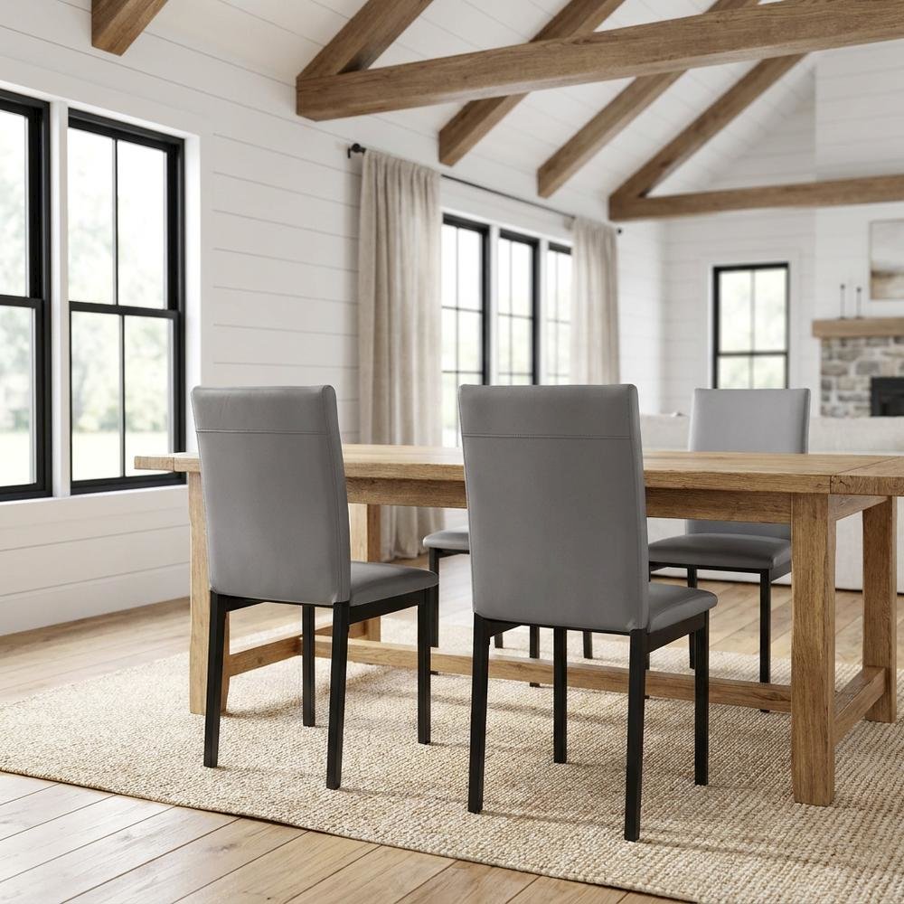 Faux Leather Metal Frame Modern Dining Room Chairs Set, Grey, Set of 4