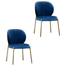 Velvet Upholstered Dining Chairs with Metal Legs, Blue, Set of 2