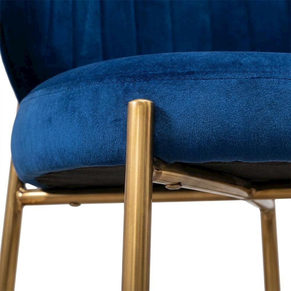 Velvet Upholstered Dining Chairs with Metal Legs, Blue, Set of 2