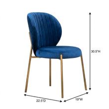 Velvet Upholstered Dining Chairs with Metal Legs, Blue, Set of 2