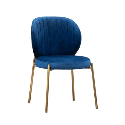 Velvet Upholstered Dining Chairs with Metal Legs, Blue, Set of 2