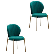 Velvet Upholstered Dining Chairs with Metal Legs, Green, Set of 2
