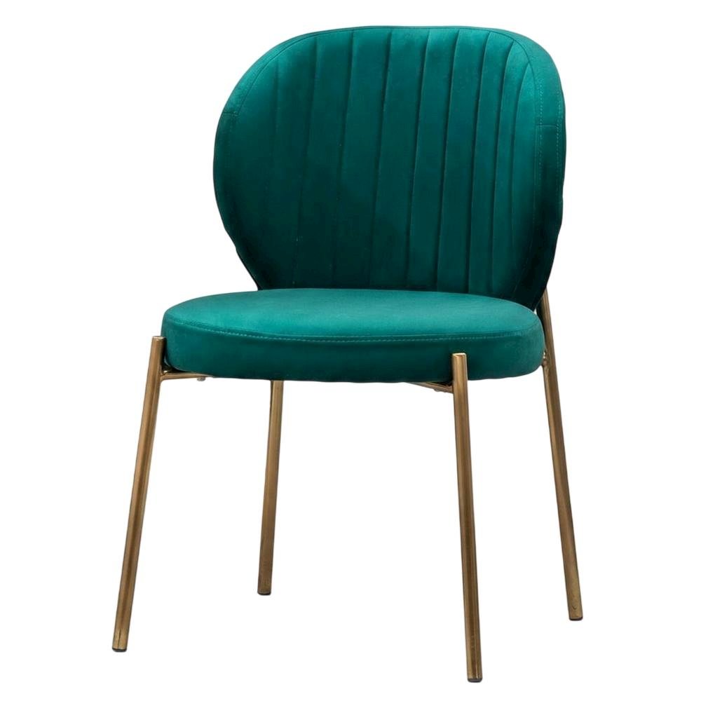 Velvet Upholstered Dining Chairs with Metal Legs, Green, Set of 2