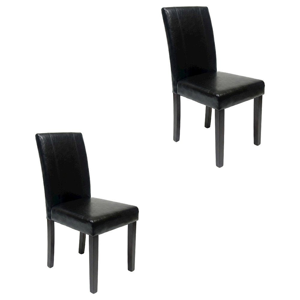 Solid Wood Faux Leather Upholstered Parson Dining Chairs, Black, Set of 2