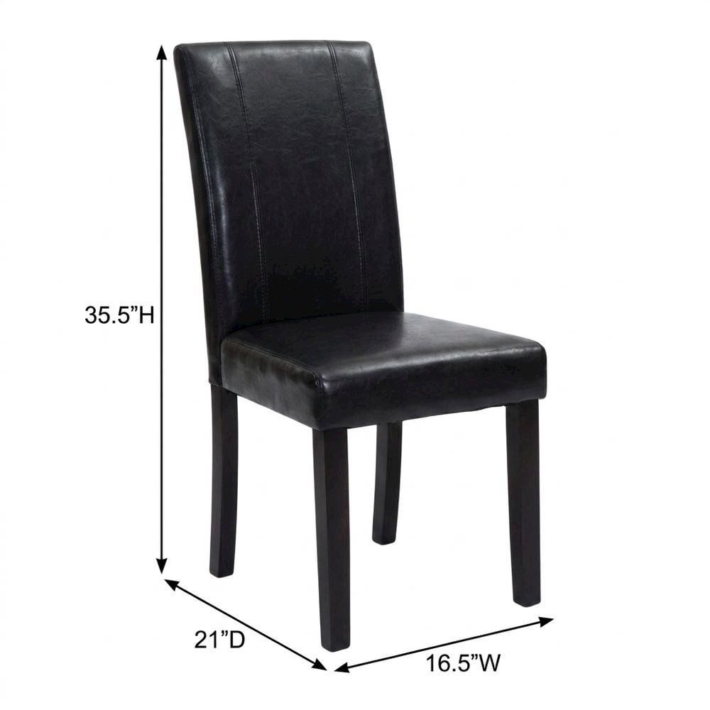 Solid Wood Faux Leather Upholstered Parson Dining Chairs, Black, Set of 2