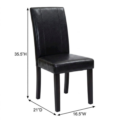 Solid Wood Faux Leather Upholstered Parson Dining Chairs, Black, Set of 2