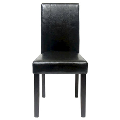Solid Wood Faux Leather Upholstered Parson Dining Chairs, Black, Set of 2
