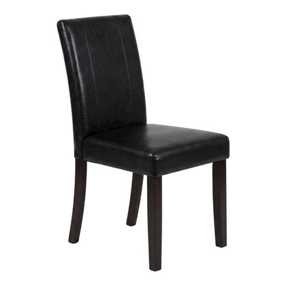 Solid Wood Faux Leather Upholstered Parson Dining Chairs, Black, Set of 2