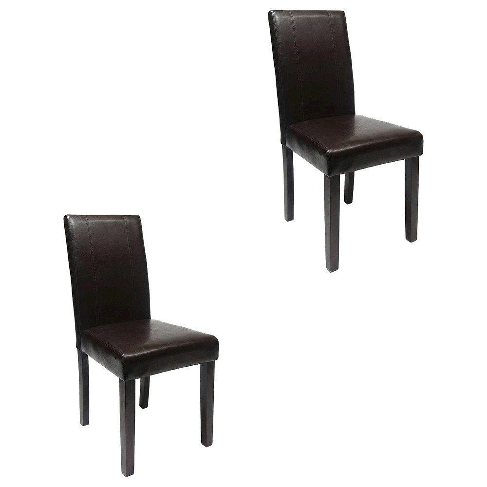Solid Wood Faux Leather Upholstered Parson Dining Chairs, Brown, Set of 2