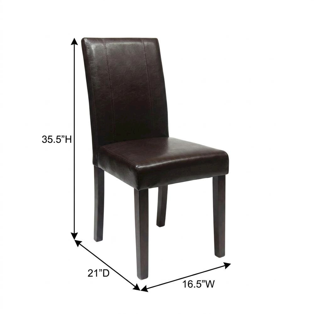 Solid Wood Faux Leather Upholstered Parson Dining Chairs, Brown, Set of 2