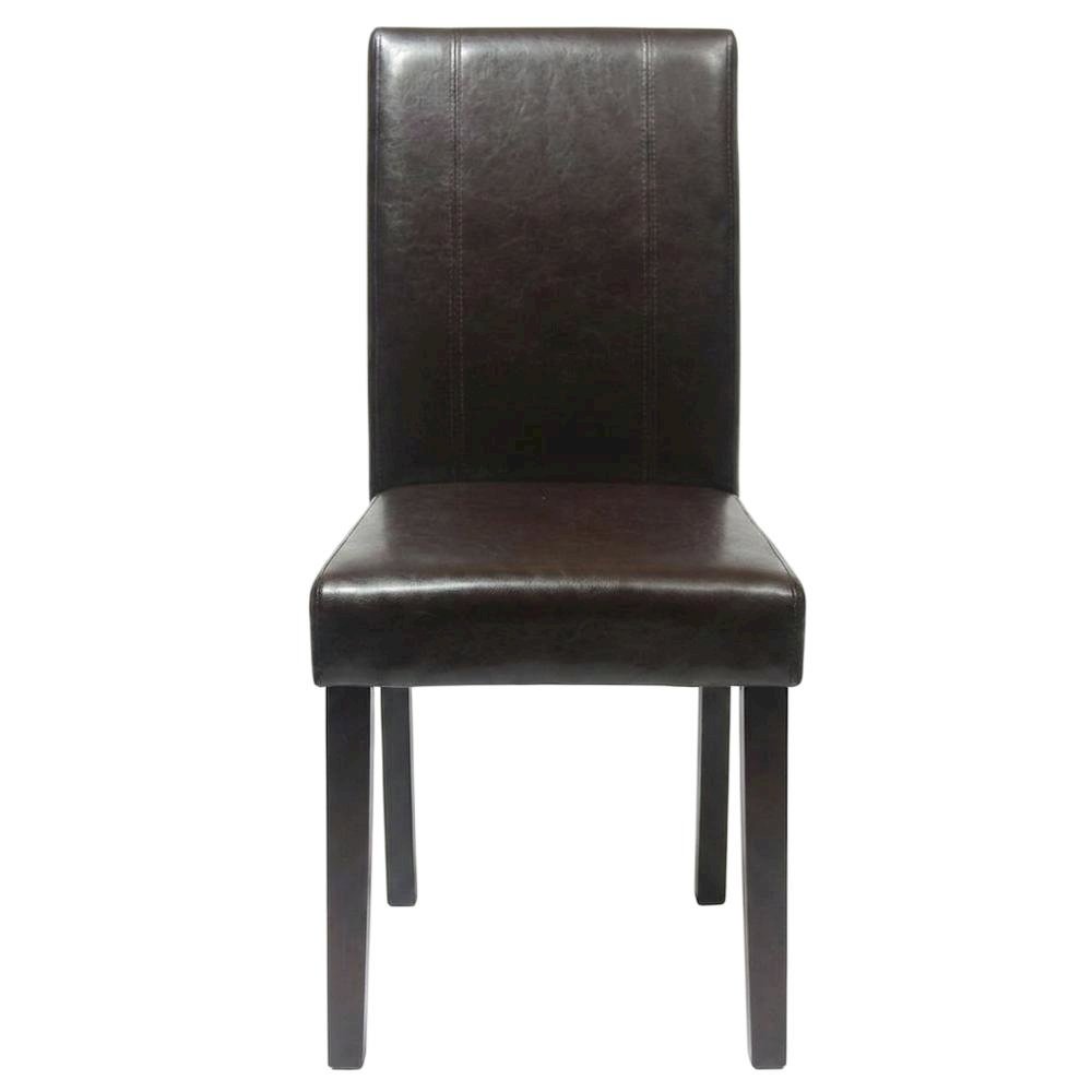 Solid Wood Faux Leather Upholstered Parson Dining Chairs, Brown, Set of 2