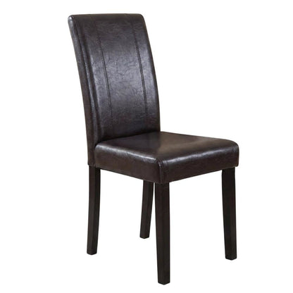 Solid Wood Faux Leather Upholstered Parson Dining Chairs, Brown, Set of 2