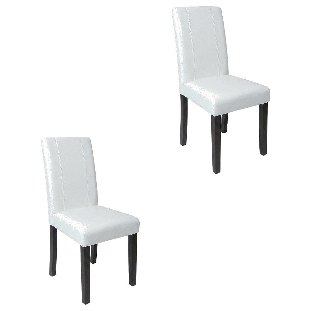 Solid Wood Faux Leather Upholstered Parson Dining Chairs, White, Set of 2