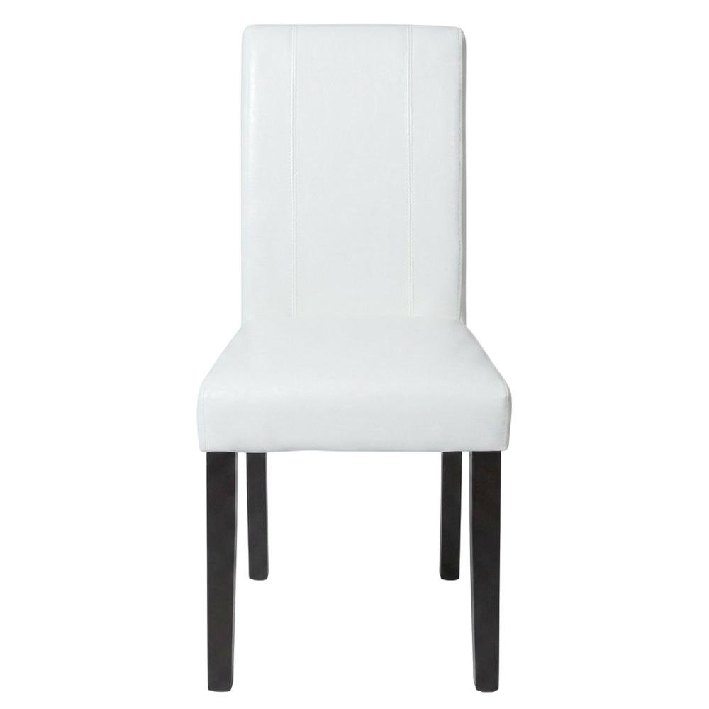 Solid Wood Faux Leather Upholstered Parson Dining Chairs, White, Set of 2