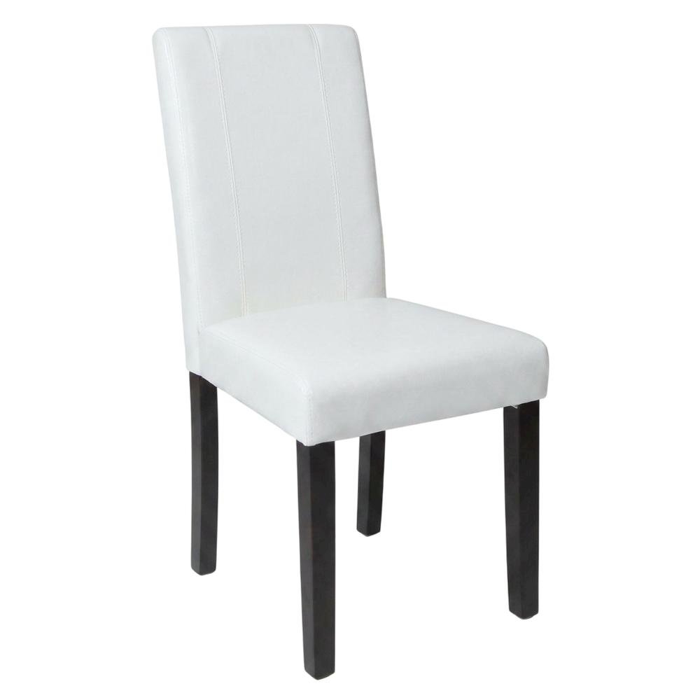 Solid Wood Faux Leather Upholstered Parson Dining Chairs, White, Set of 2