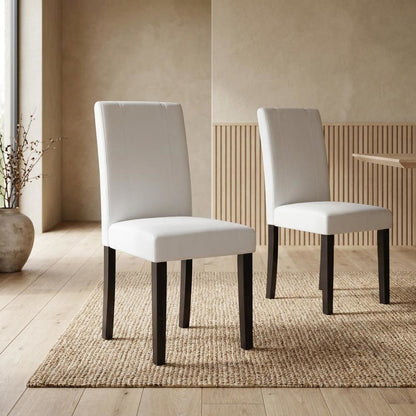 Solid Wood Faux Leather Upholstered Parson Dining Chairs, White, Set of 2