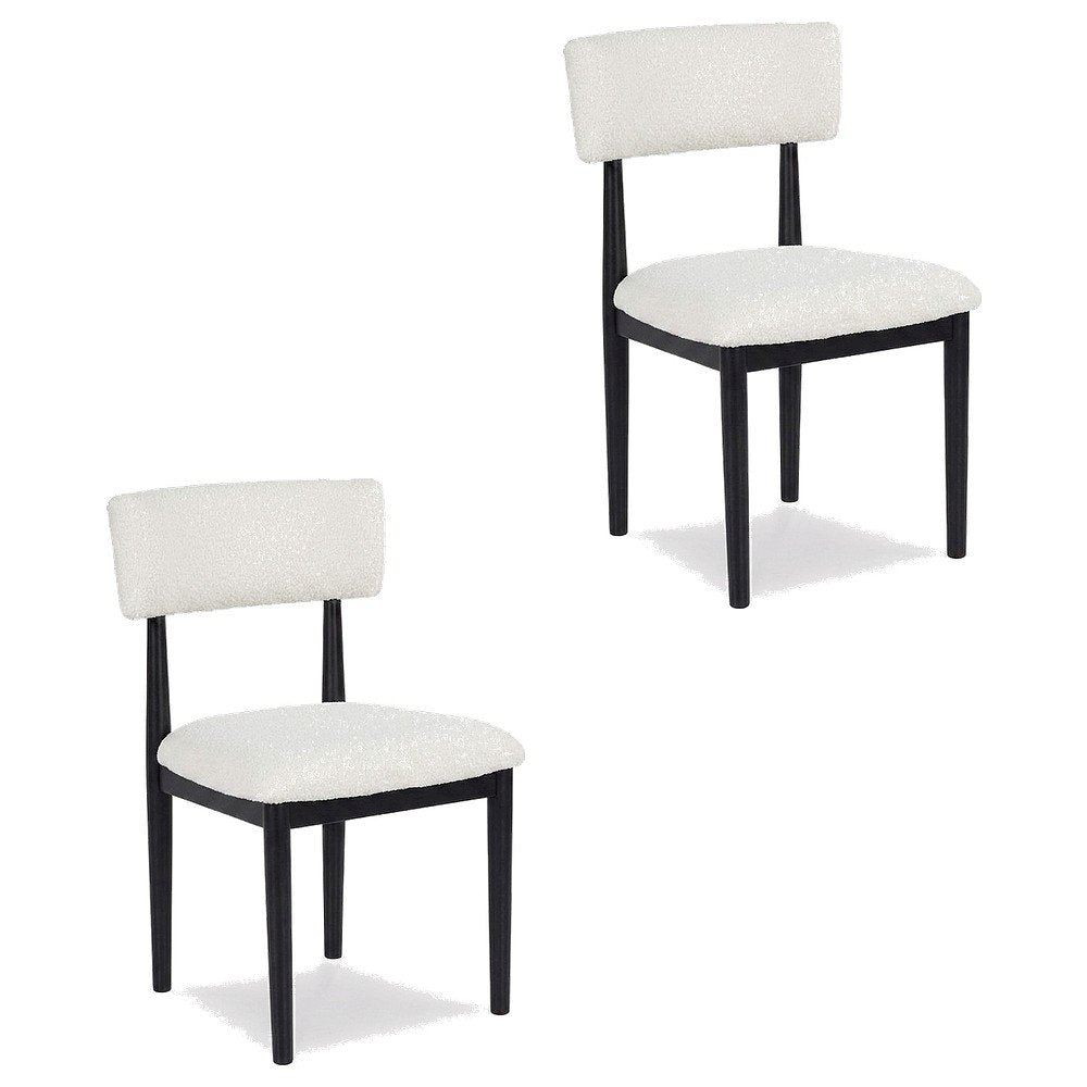 Boucle Upholstered Dining Chairs with Solid Wood Legs, Black, Set of 2