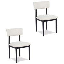 Boucle Upholstered Dining Chairs with Solid Wood Legs, Black, Set of 2