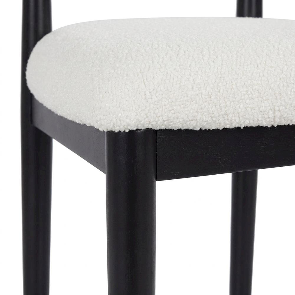 Boucle Upholstered Dining Chairs with Solid Wood Legs, Black, Set of 2