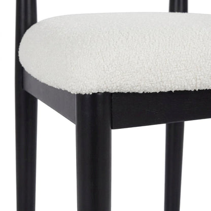 Boucle Upholstered Dining Chairs with Solid Wood Legs, Black, Set of 2