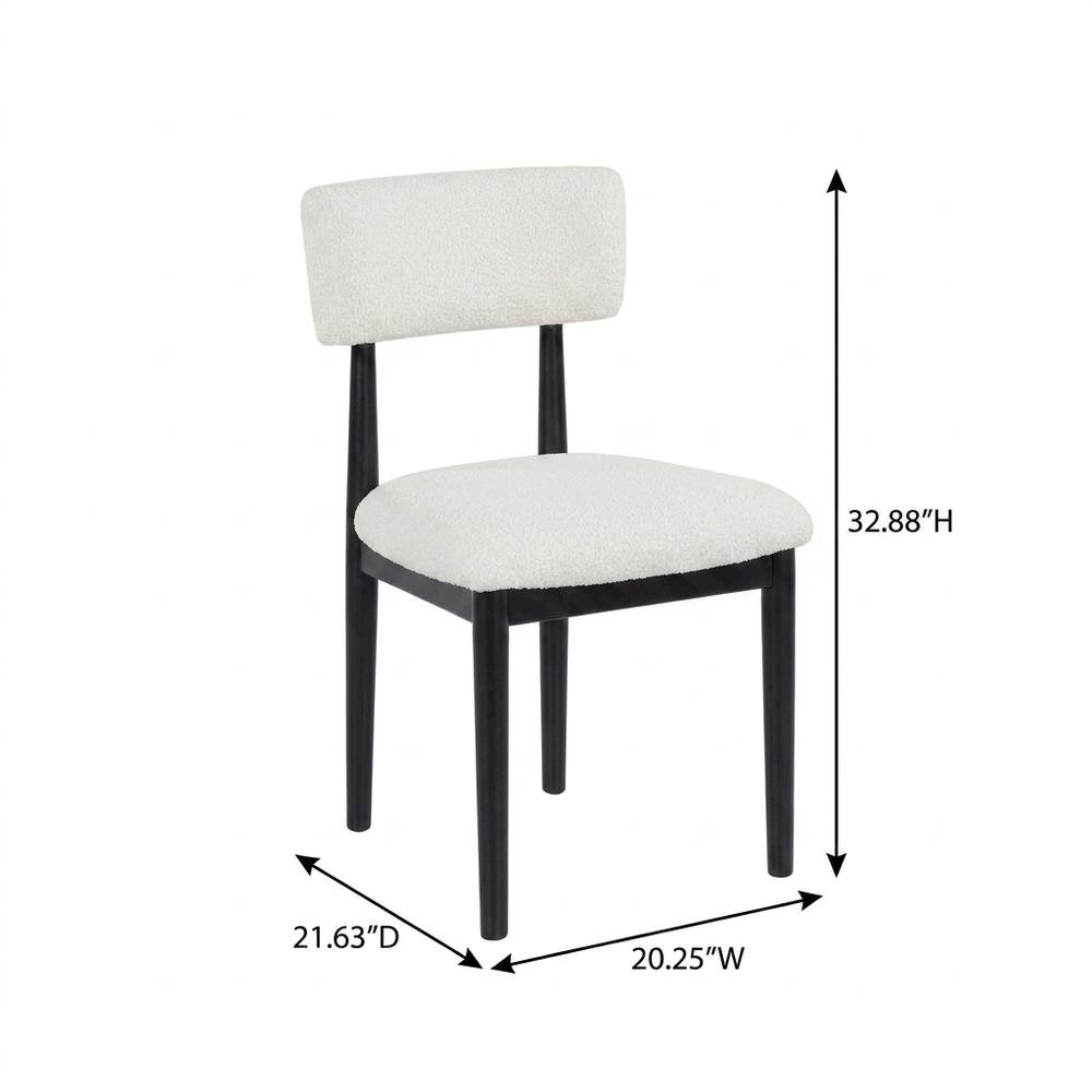 Boucle Upholstered Dining Chairs with Solid Wood Legs, Black, Set of 2
