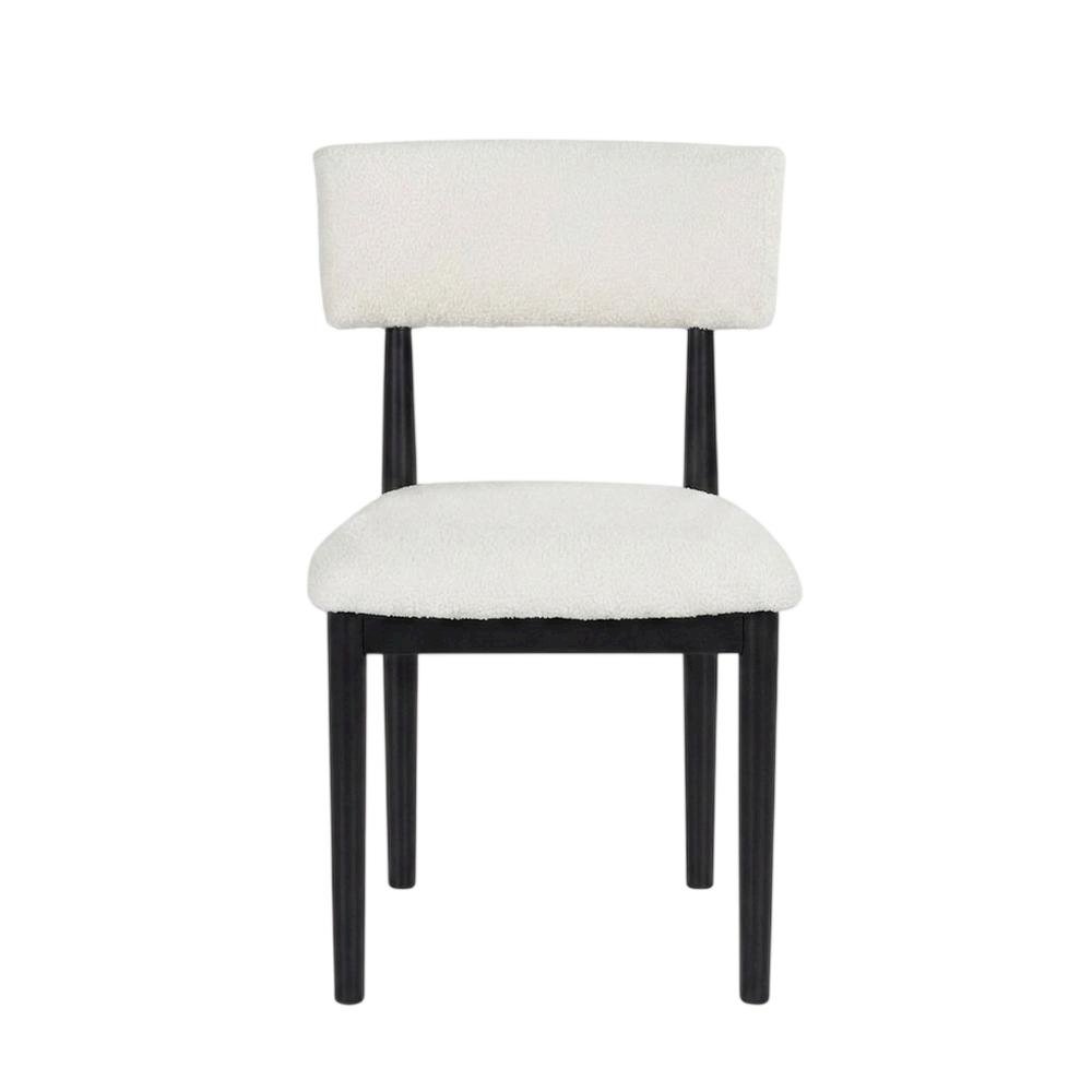 Boucle Upholstered Dining Chairs with Solid Wood Legs, Black, Set of 2