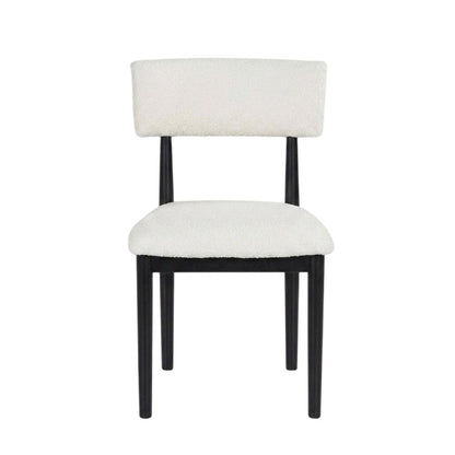 Boucle Upholstered Dining Chairs with Solid Wood Legs, Black, Set of 2