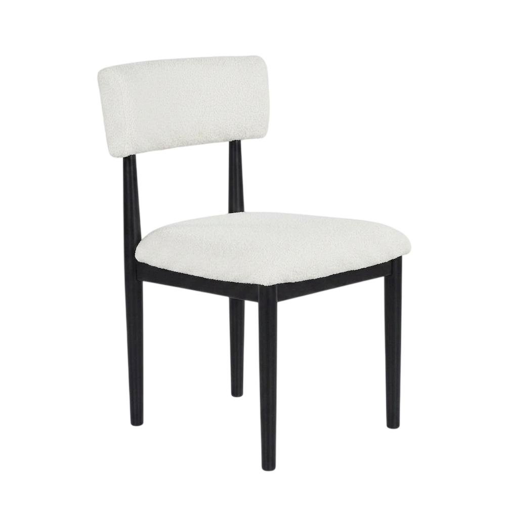 Boucle Upholstered Dining Chairs with Solid Wood Legs, Black, Set of 2