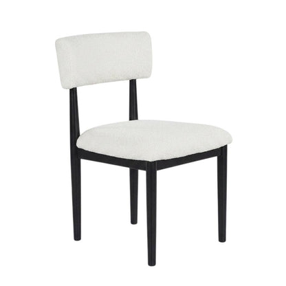 Boucle Upholstered Dining Chairs with Solid Wood Legs, Black, Set of 2