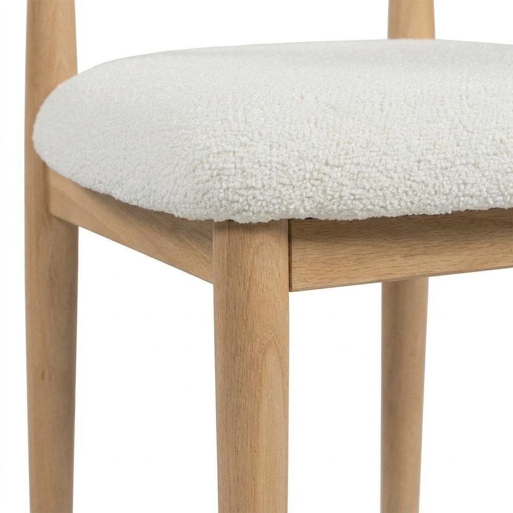 Boucle Upholstered Dining Chairs with Solid Wood Legs, Natural, Set of 2