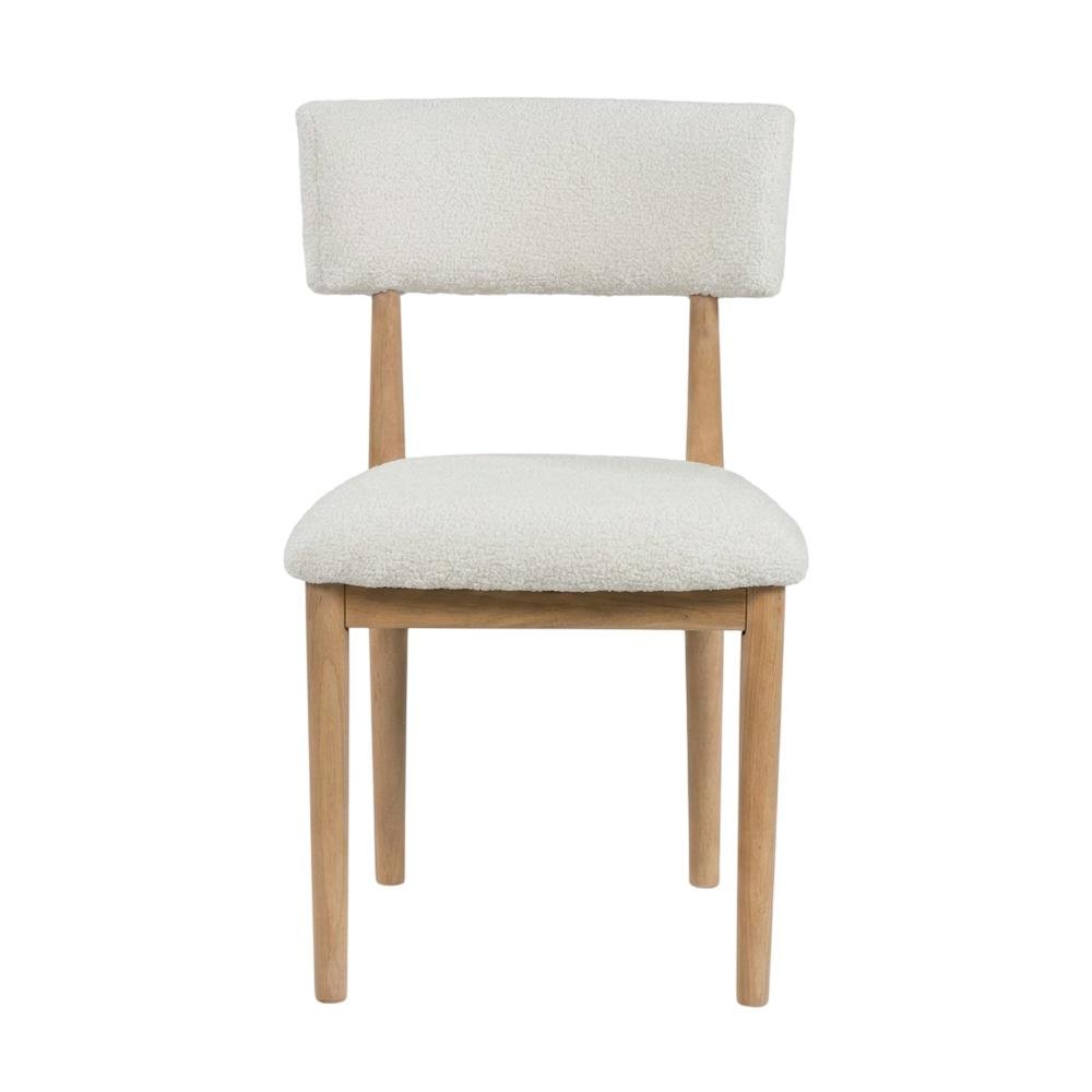 Boucle Upholstered Dining Chairs with Solid Wood Legs, Natural, Set of 2